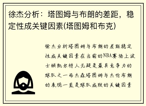 徐杰分析：塔图姆与布朗的差距，稳定性成关键因素(塔图姆和布克)